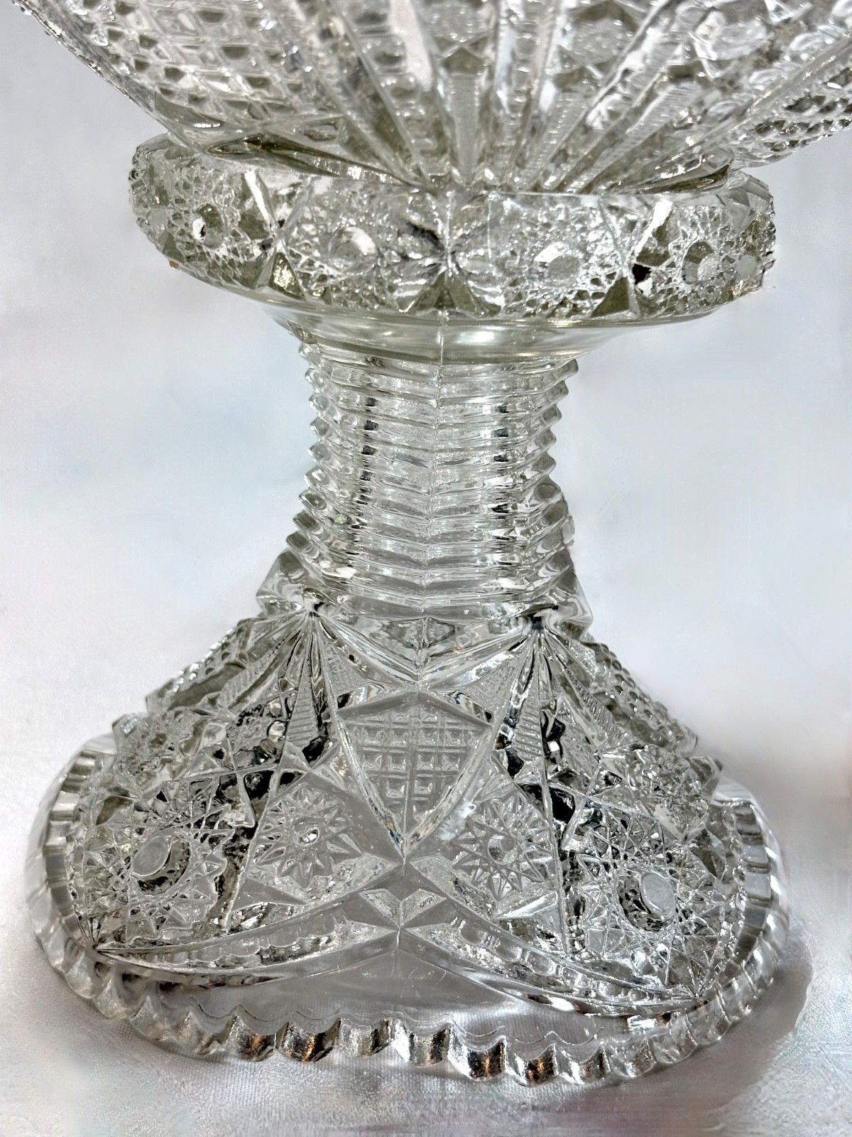 Antique Indiana Glass Paneled Daisy and Fine cut Clear Punch Bowl Base & 6 Cups