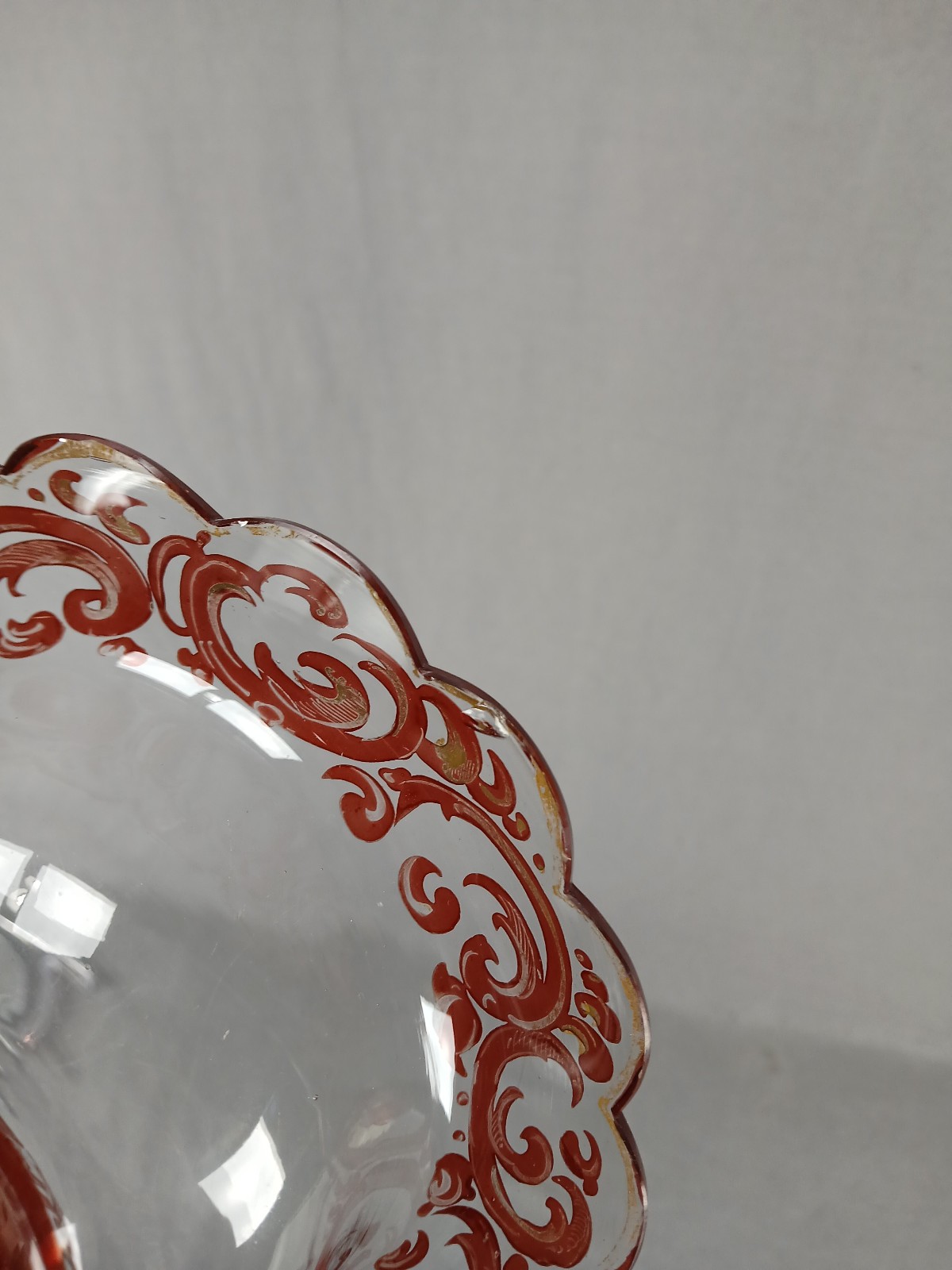 Mid 19th Century Bohemian Ruby Stained & Gold Scrollwork 5 1/8 Inch Compote