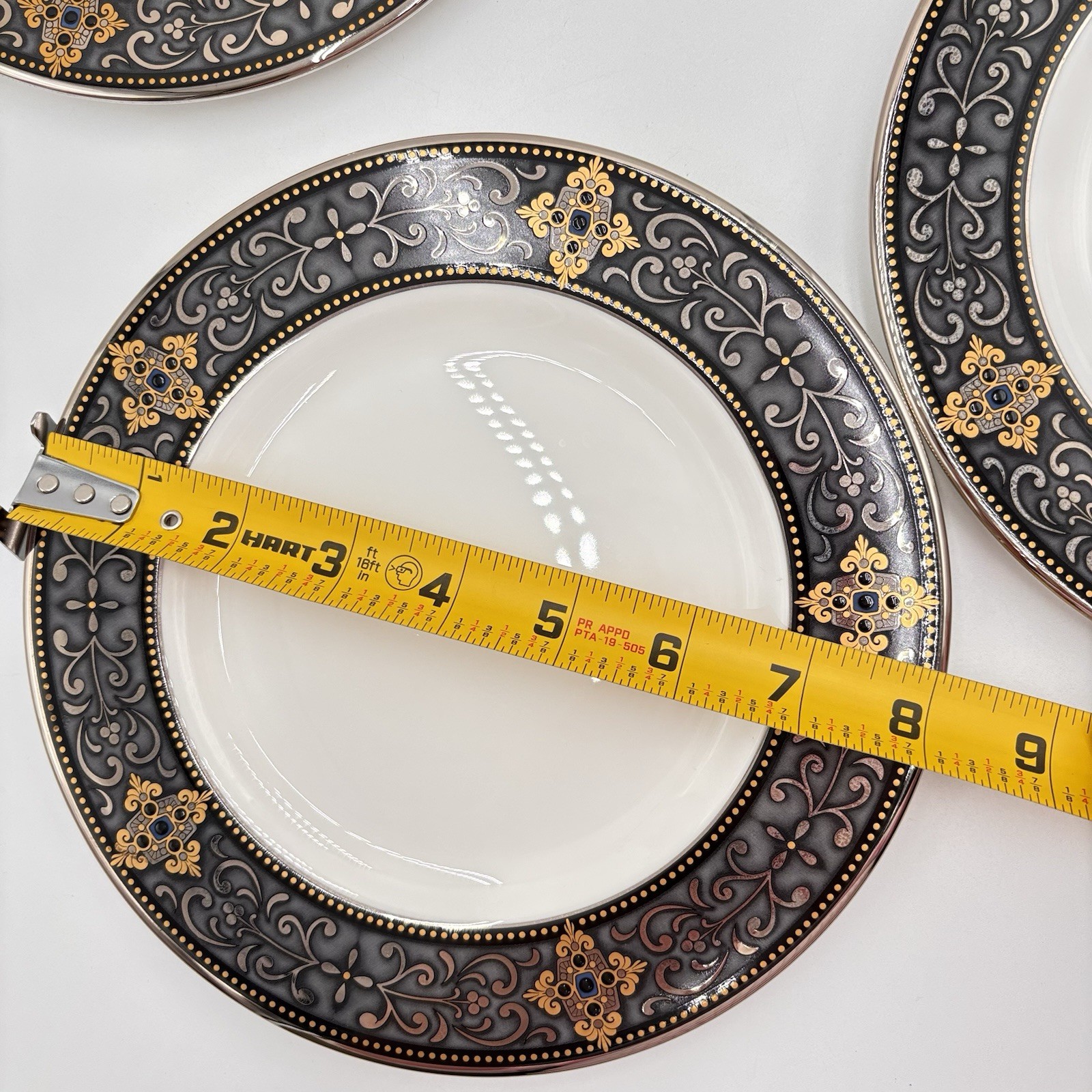 Lenox Vintage Jewel Gold Platinum Ornate Black Border Salad Plates 8 1/8” Set 4