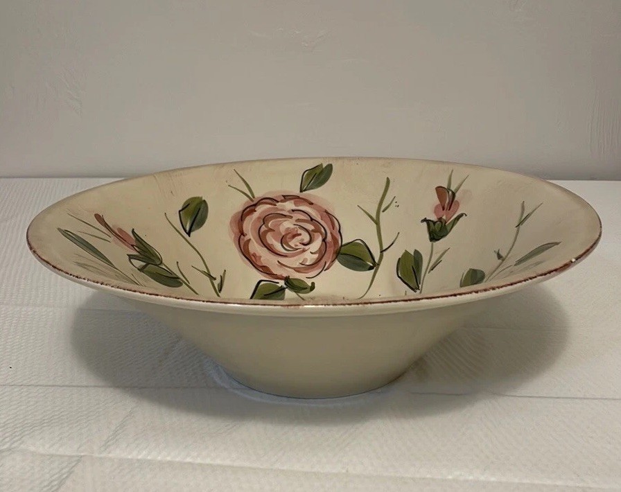 PIER 1 Ceramic Earthenware Large Serving Bowl Toscana Roses Italian 13.5 inches