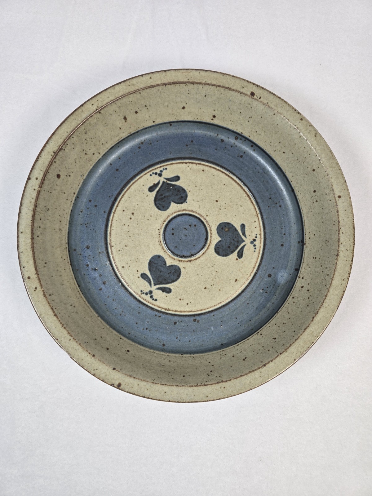 Vintage Karl Stelzer Pottery 9 In Pie Serving Plate Light Tan With Blue