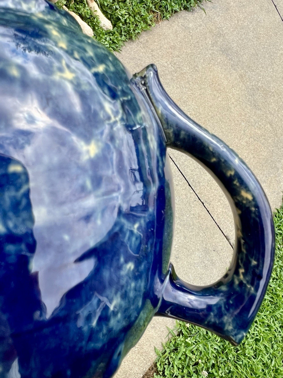 Cobalt Blue Yellow Ware Tea Pot 19th Century American Rare Blue Glaze Circa 1880