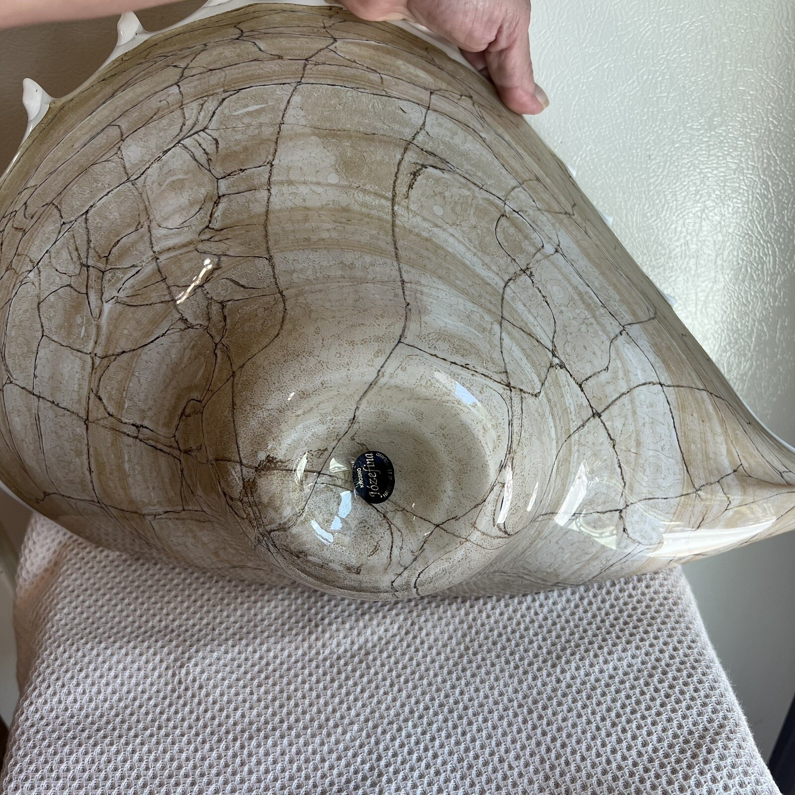 Krosno Jozefina Hand Blown Shell Centerpiece Bowl Large 20” Made In Poland