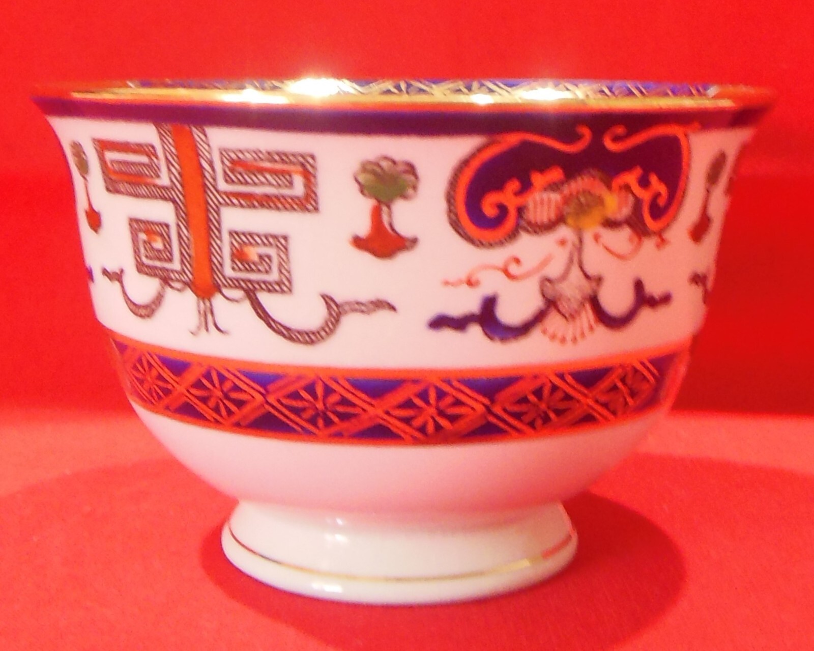 Nikko Ironstone Footed Cup & Saucer Set Blue Rust Gold Floral H491