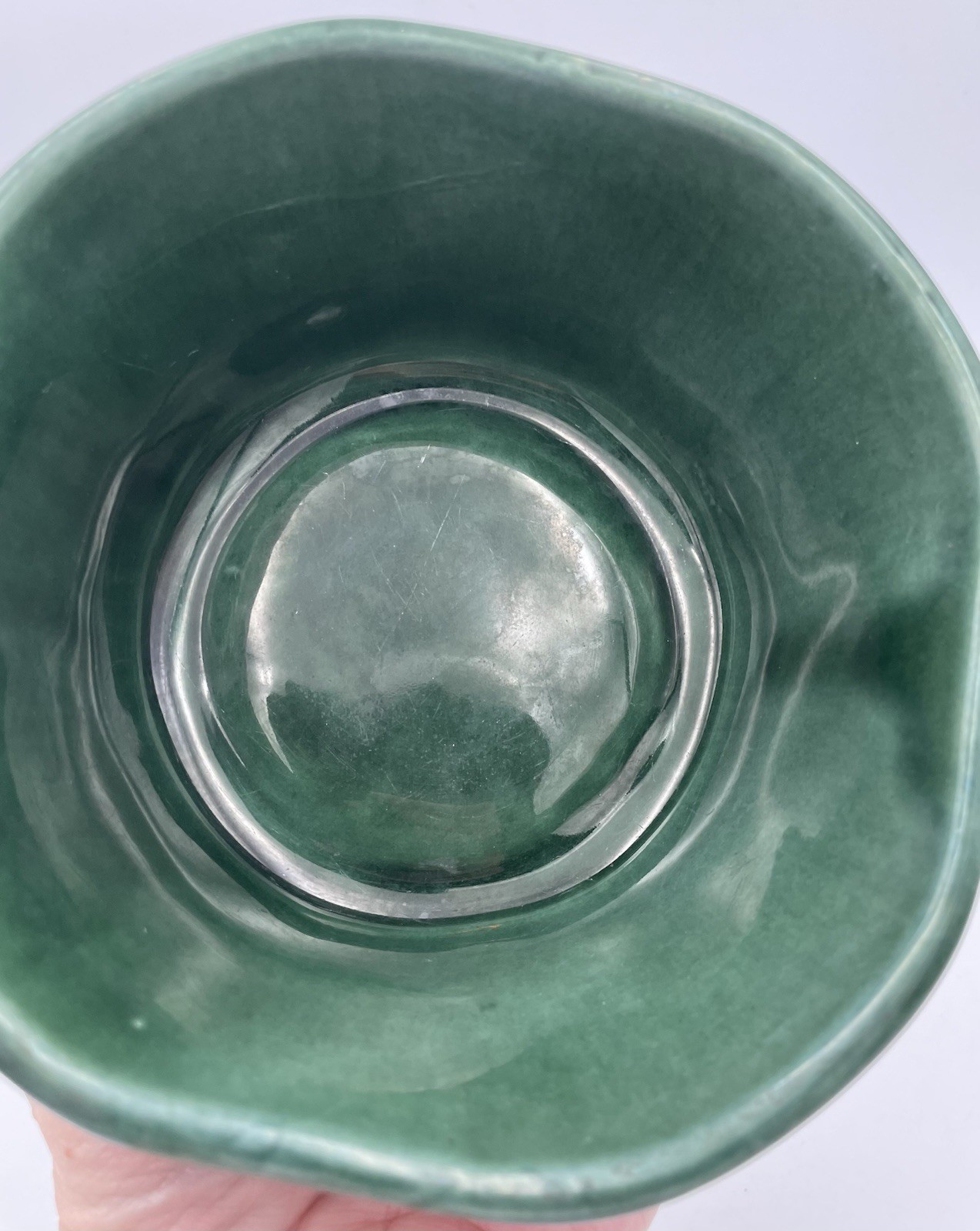 Hull Pottery USA F87 Bowl Dish Dark Green Drip Glaze Octagon 5.25” x 5.25” MCM