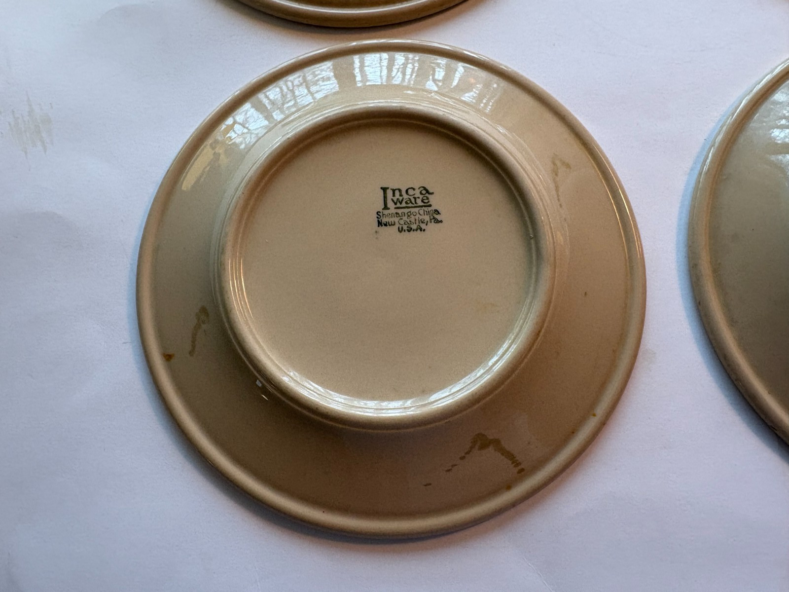 Inca Ware Shenango China Thick Tan Restaurant Ware Set 6 Rare Red Rim 40’s -60’s