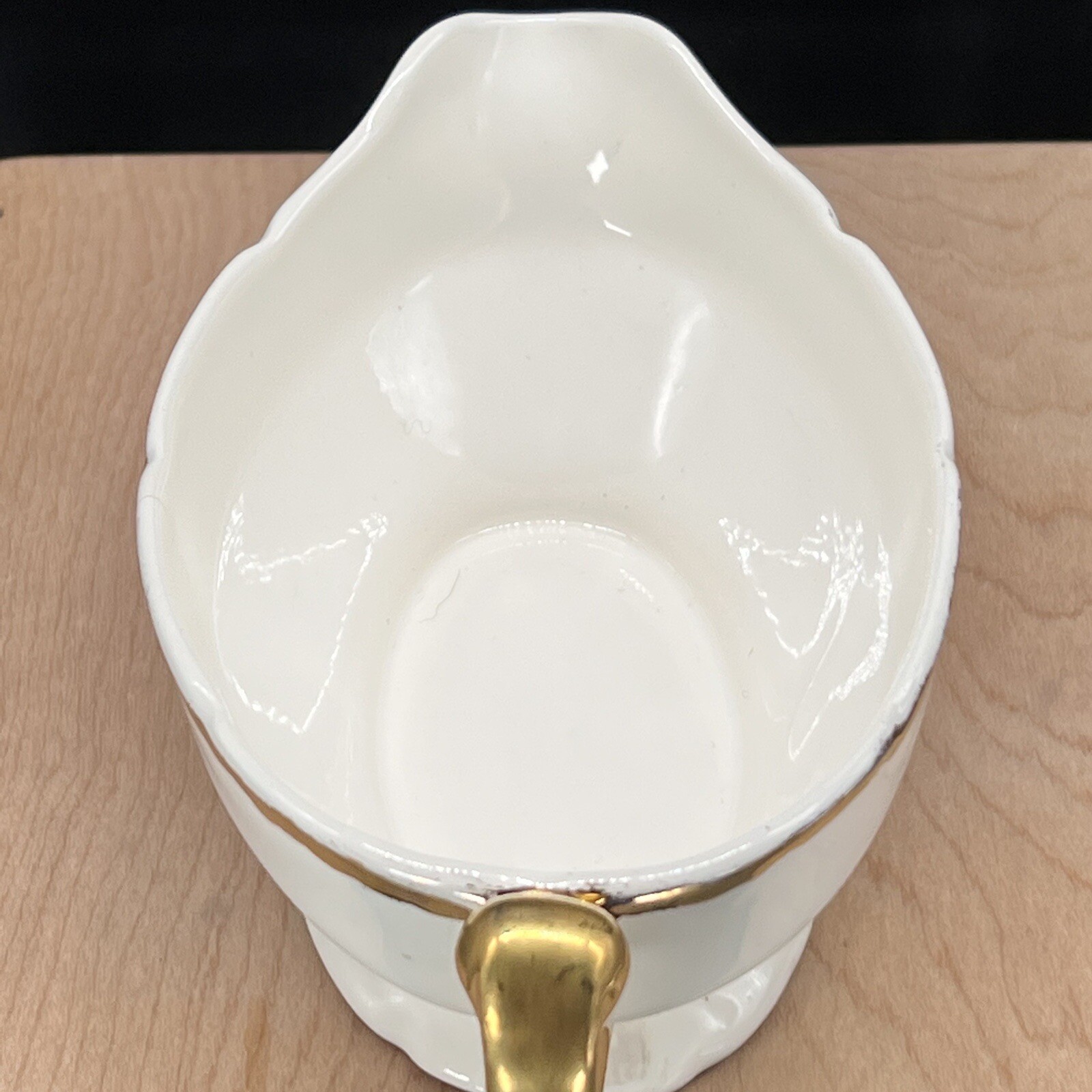 Gravy Boat Gold Trim & Handle Forget Me Nots Floral Vtg Gold Trim Signed F.W.
