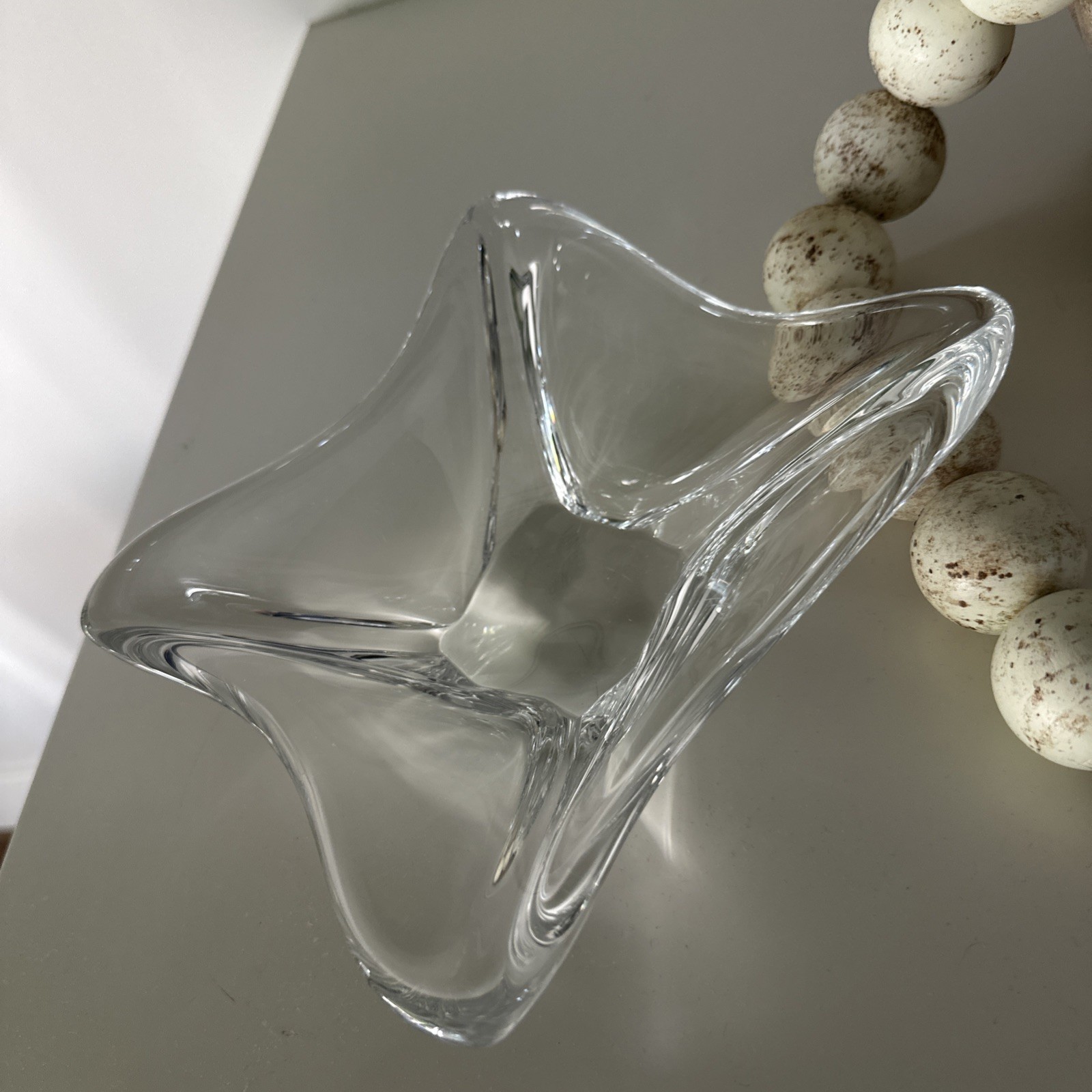Daum France Signed Crystal Freeform Centerpiece Bowl Heavy Mid Century 9.5″x9.5″
