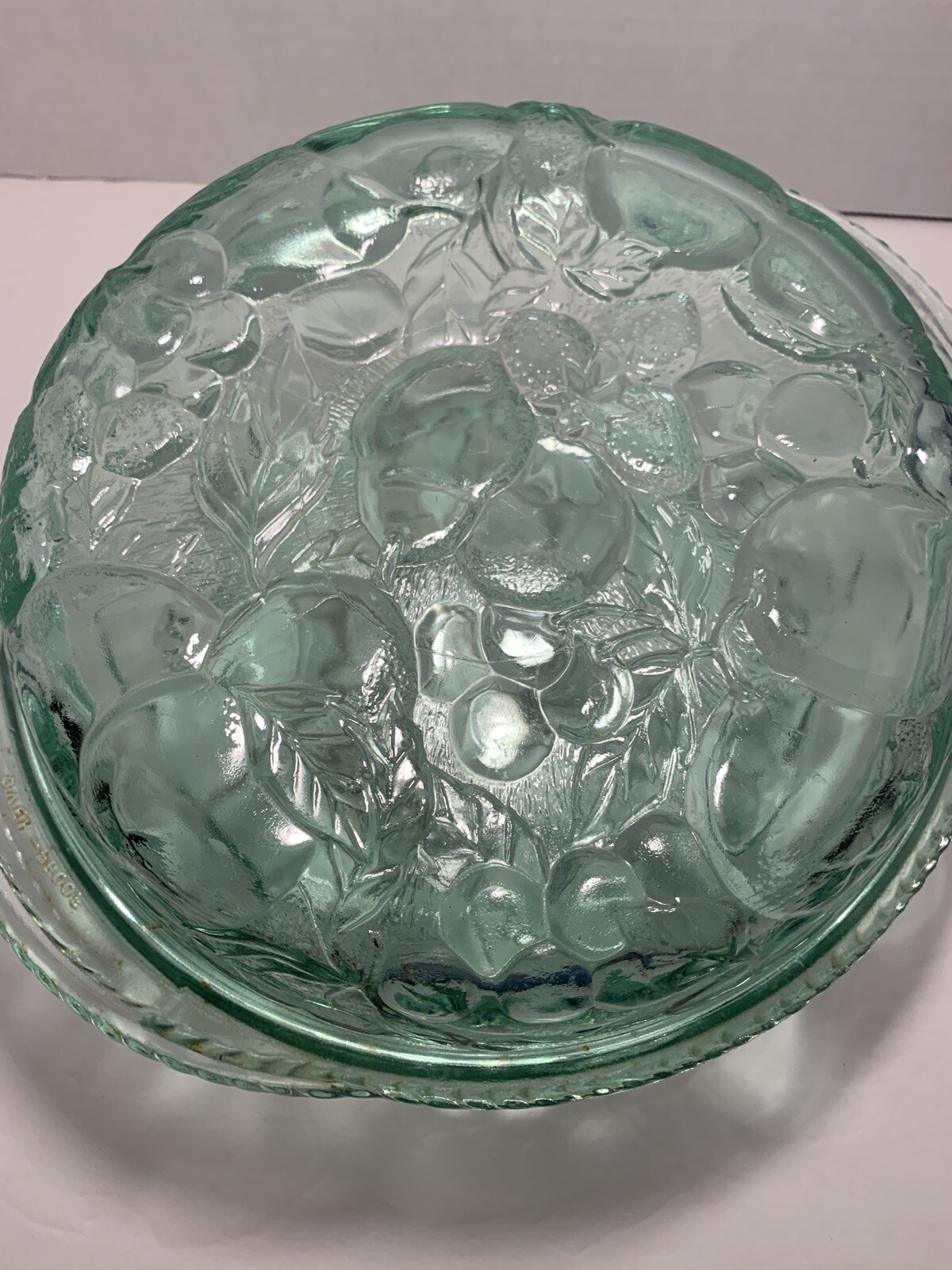 Sale Vintage Libbey Orchard Fruit Green Glass 3 QT Casserole Baking Dish Pie Lid
