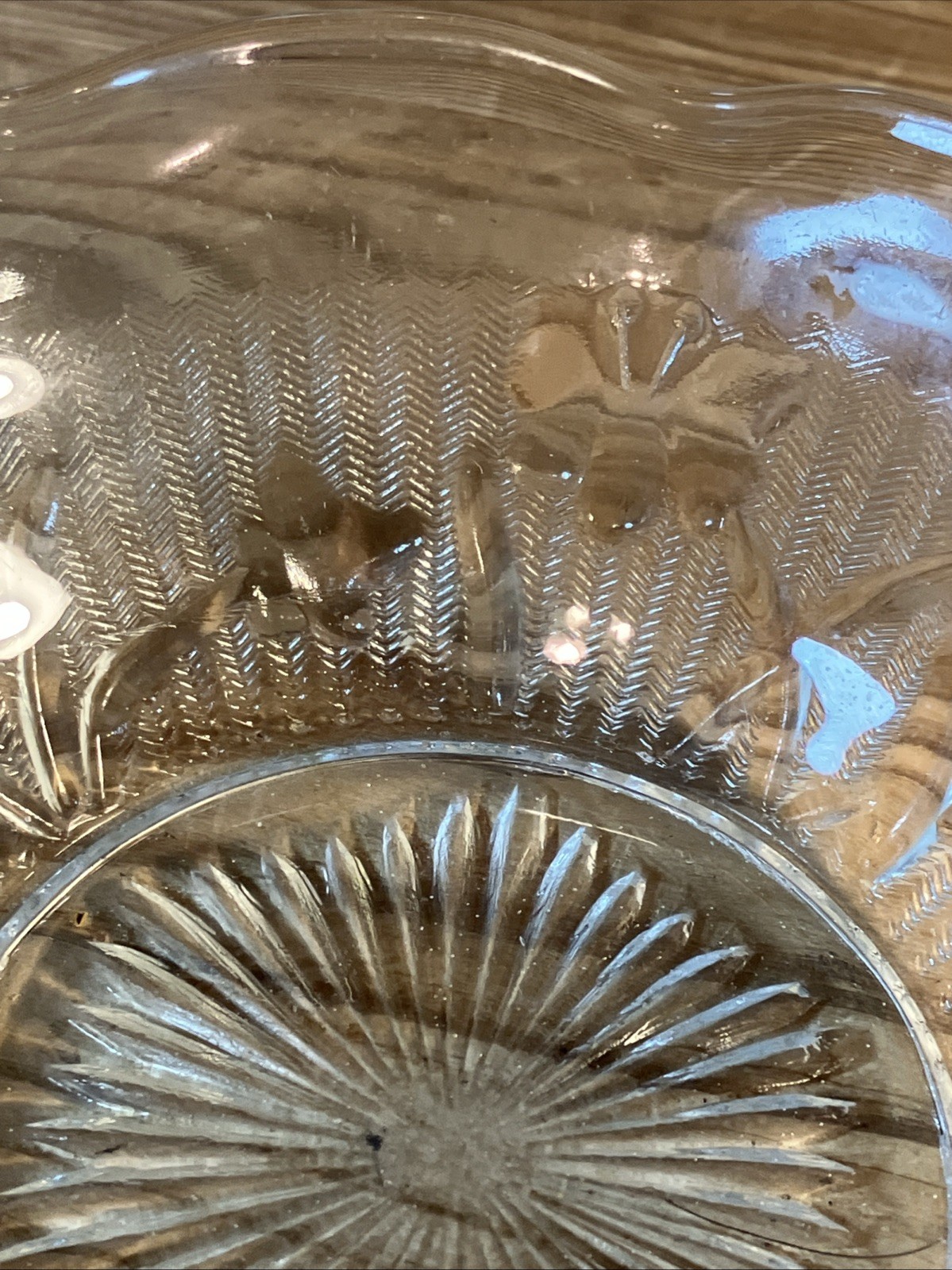 Vintage Jeannette Glass Iris and Herringbone Clear Glass Bowl 5 in Ruffled Edge