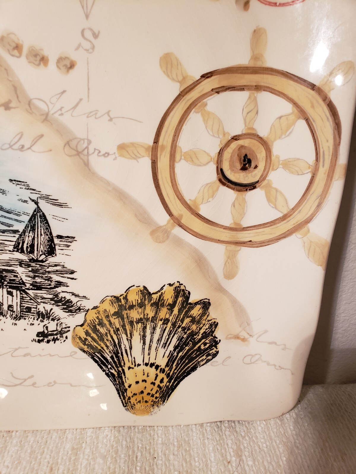 MAXCERA RED LIGHTHOUSE Square Serving Platter 10.5 Inches