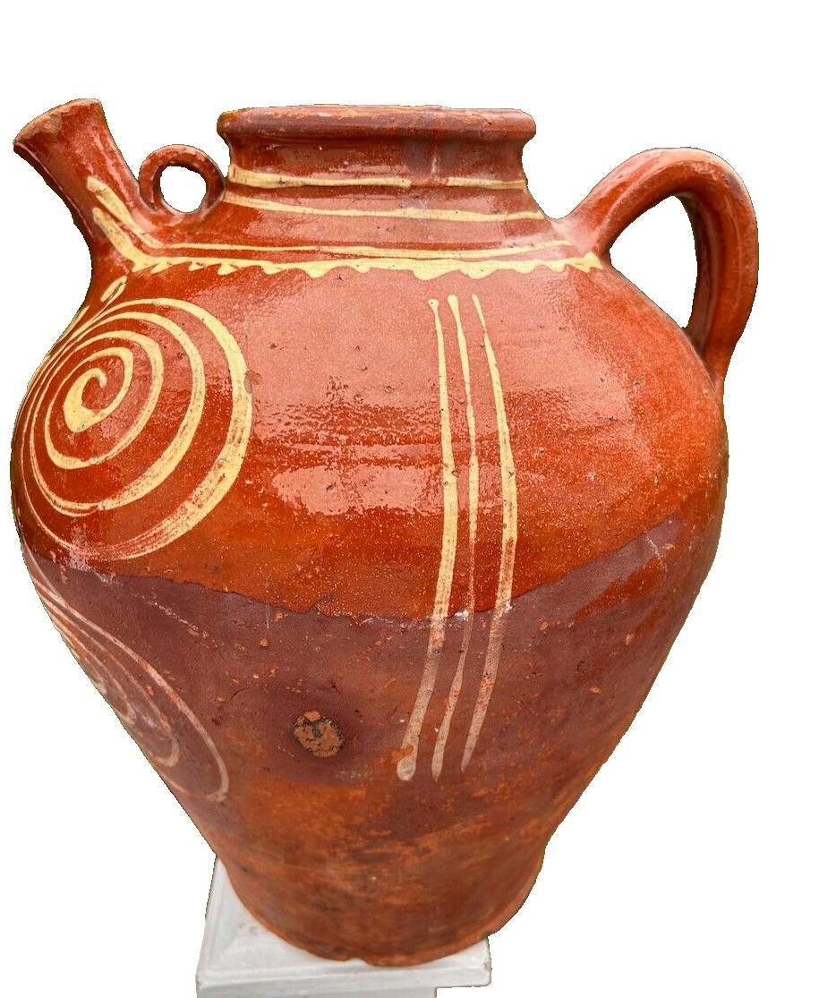 FRENCH ANTIQUE POTTERY EARTHENWARE CONFIT GLAZED VESSEL STONEWARE CERAMIC JUG