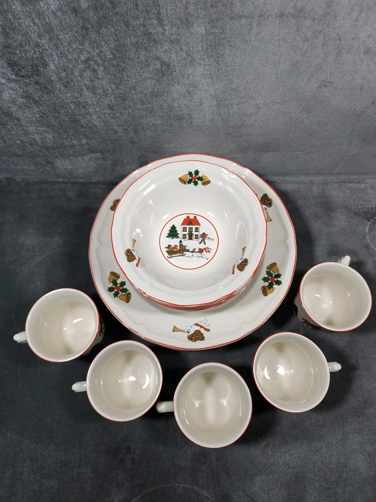 Vtg Jamestown China Action THE JOY OF CHRISTMAS Dinner Plates/Bowls/Cups/15 pcs