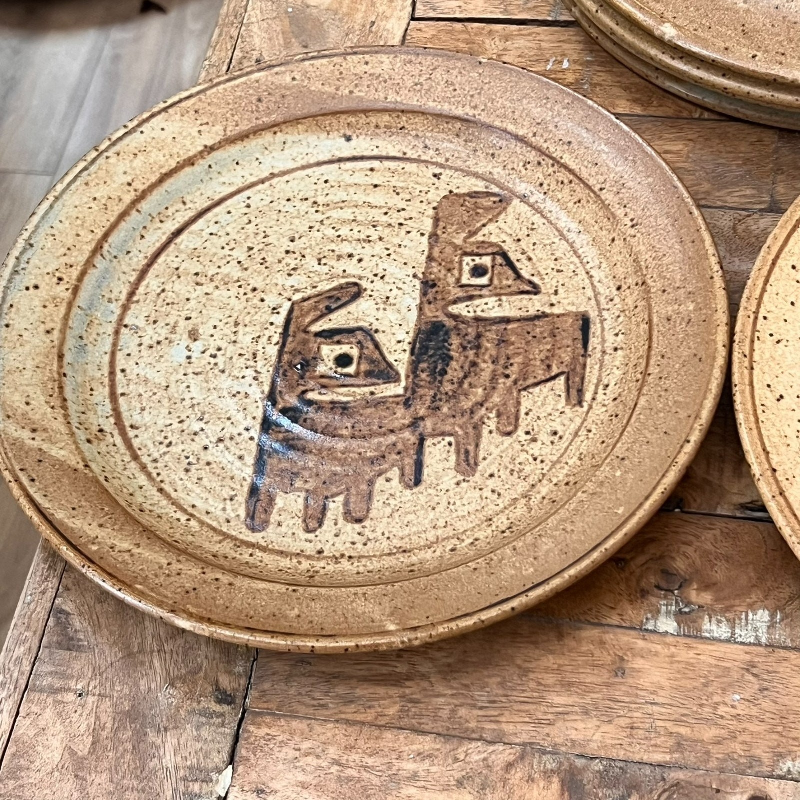 Handmade Studio Art Pottery Plate Set of 6 Hand-painted Abstract Designs
