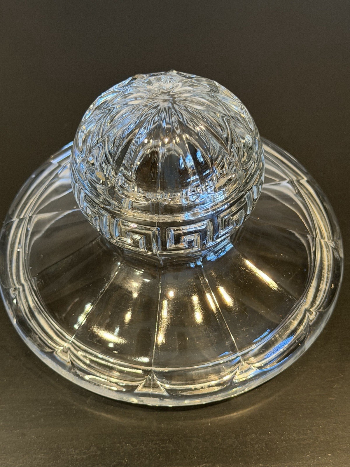 Vintage HEISEY 2 Quart Greek Key Crushed Fruit Jar With HOLLOW Lid 10” Preserves