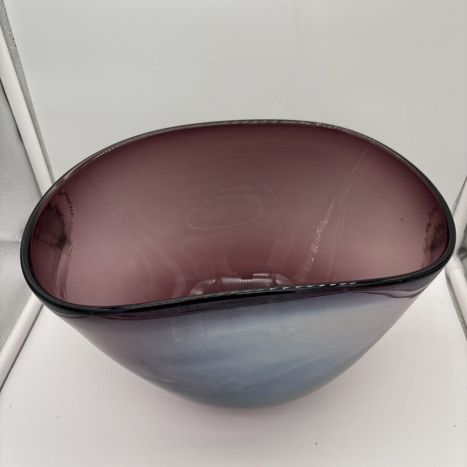 Vintage Amethyst Glass Large Mixing Bowl Hand Blown MCM Beautiful Purple