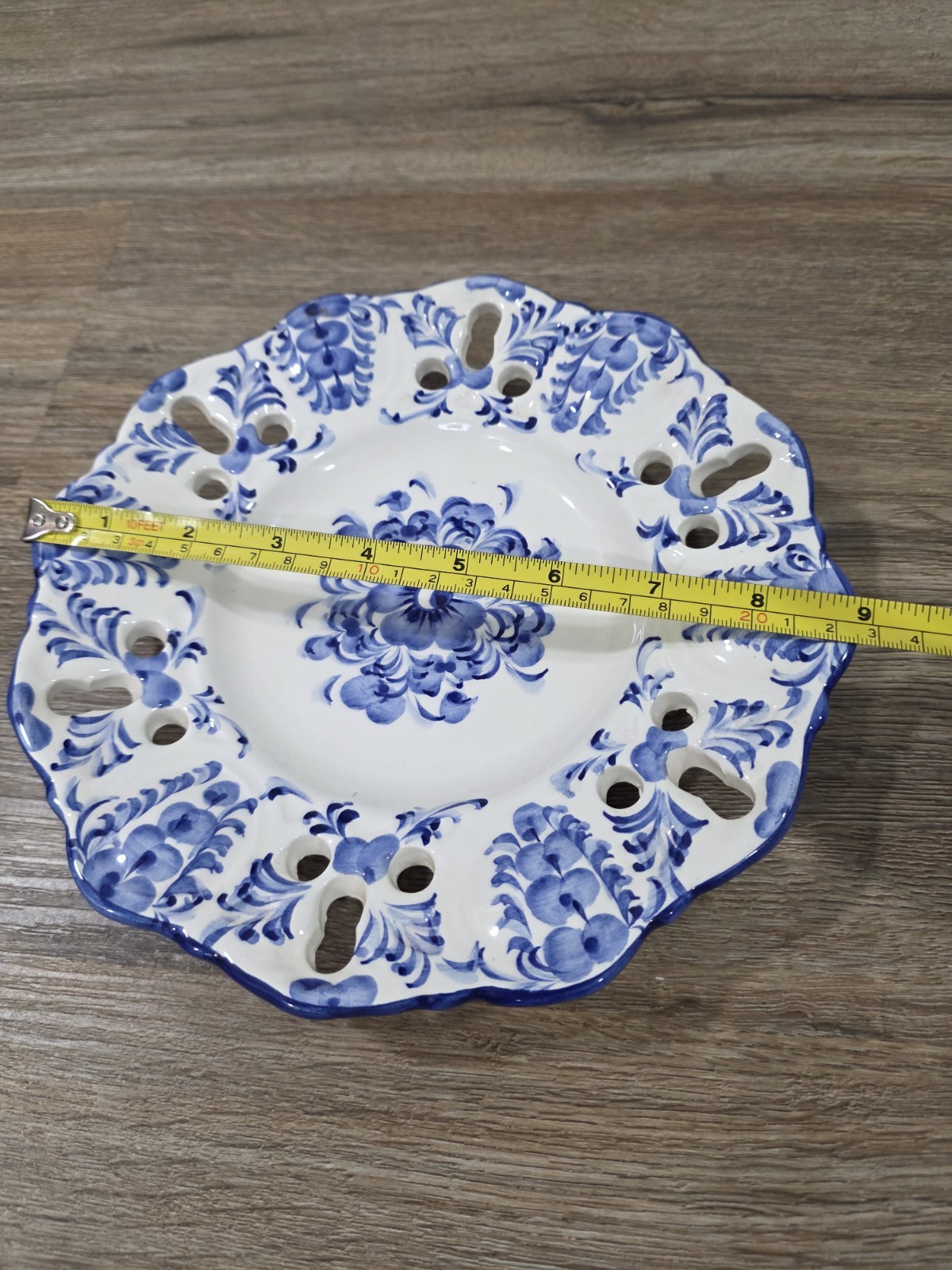 Vintage Vestal Portugal Reticulated Blue & White Decorative Wall Plate 9”