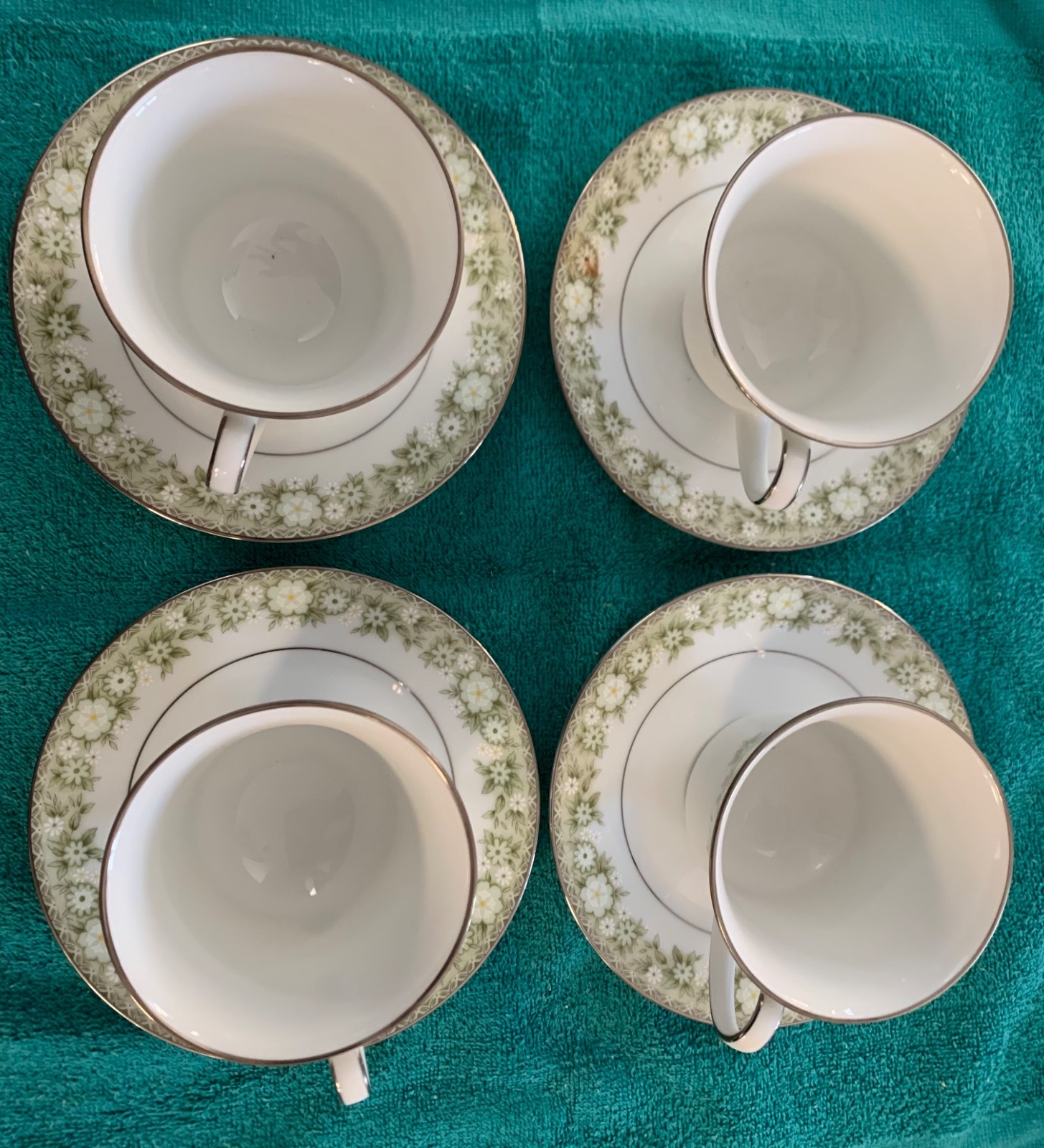 VINTAGE Noritake PRINCETON 6911 Tea/Coffee Cups & Saucers Set of 4 FREE SHIPPING