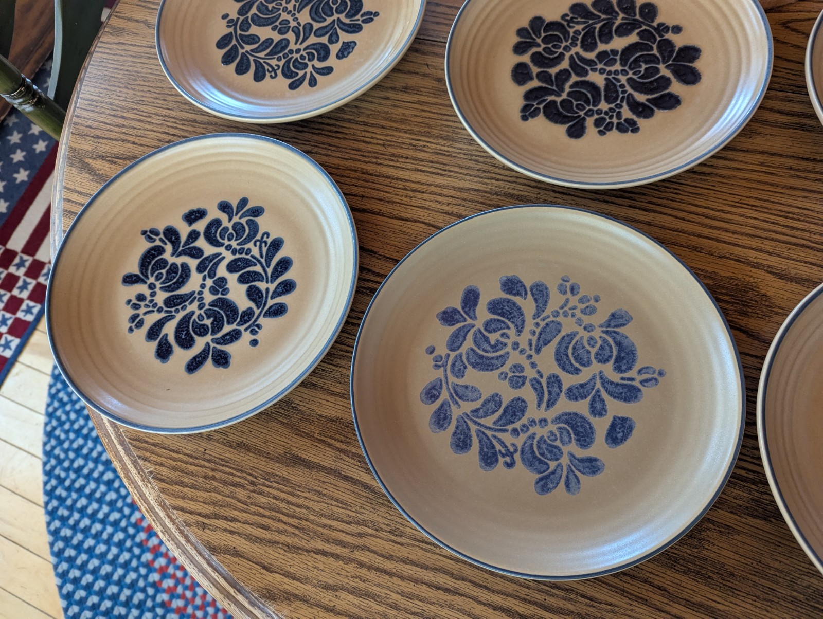 6 Pfaltzgraff Folk Art Dinner Plate Set Vintage Blue Floral Table Dish (READ!)