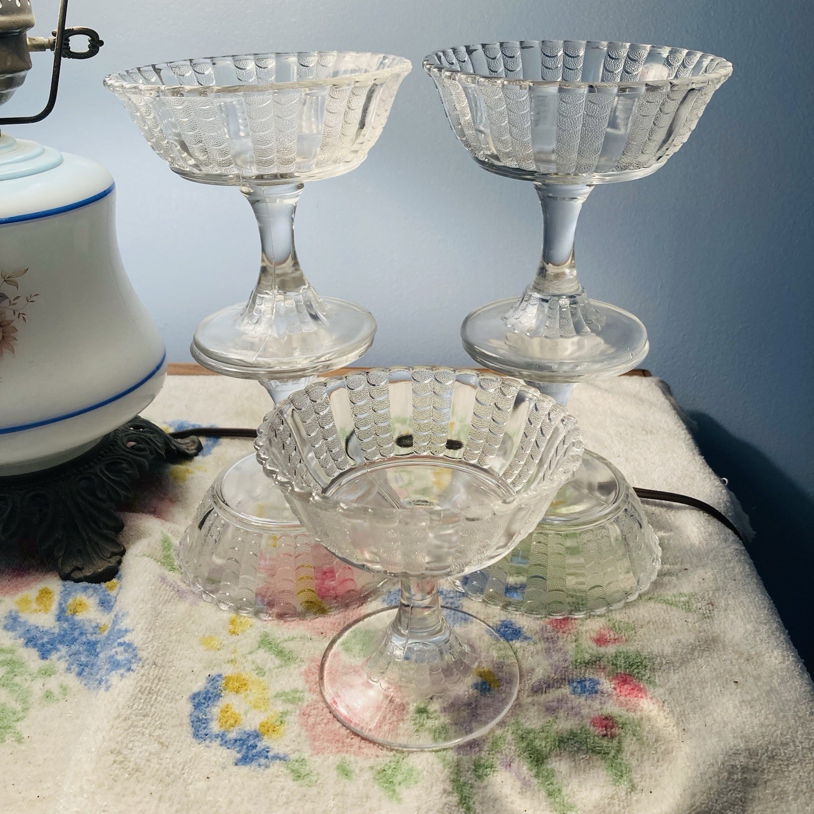 Bryce Brothers EAPG Fishscale Coral Rib Compote Open Pedestal Bowl Set Of 5