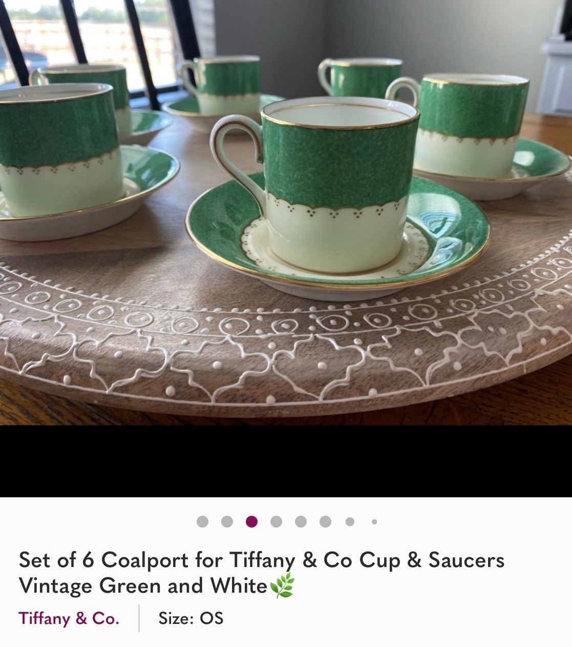 Rare Vintage Tiffany & Co Coalport Cup & Saucers Green and White
