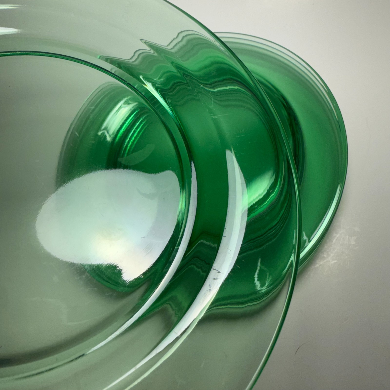 Fostoria Glass PIONEER-LIGHT GREEN Luncheon Plates Lot of 6 Vintage 7.5″