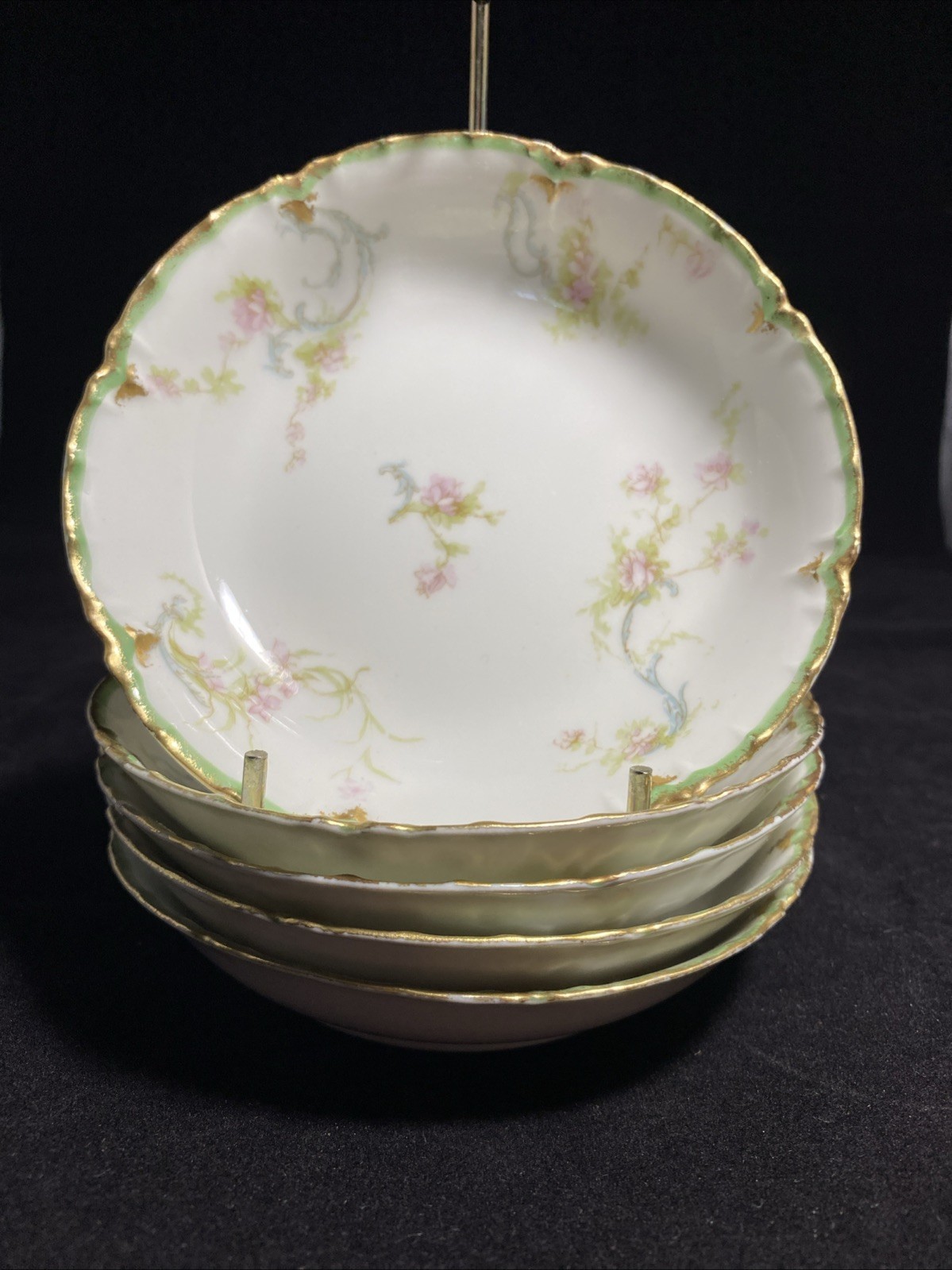 Limoges French Haviland Shabby Chic Dessert Bowls Gold Edge 5” X 5 @53