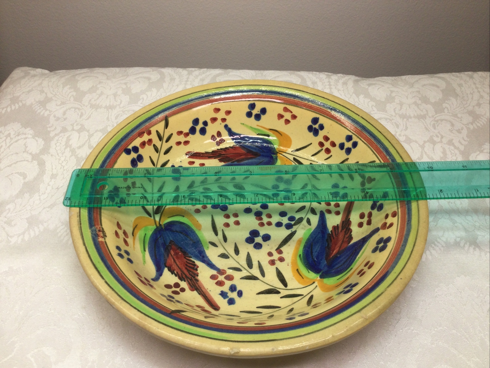 Antique Ceramic Earthenware Bowl Hand Painted Signed VG DEERX Spain 9.75”D