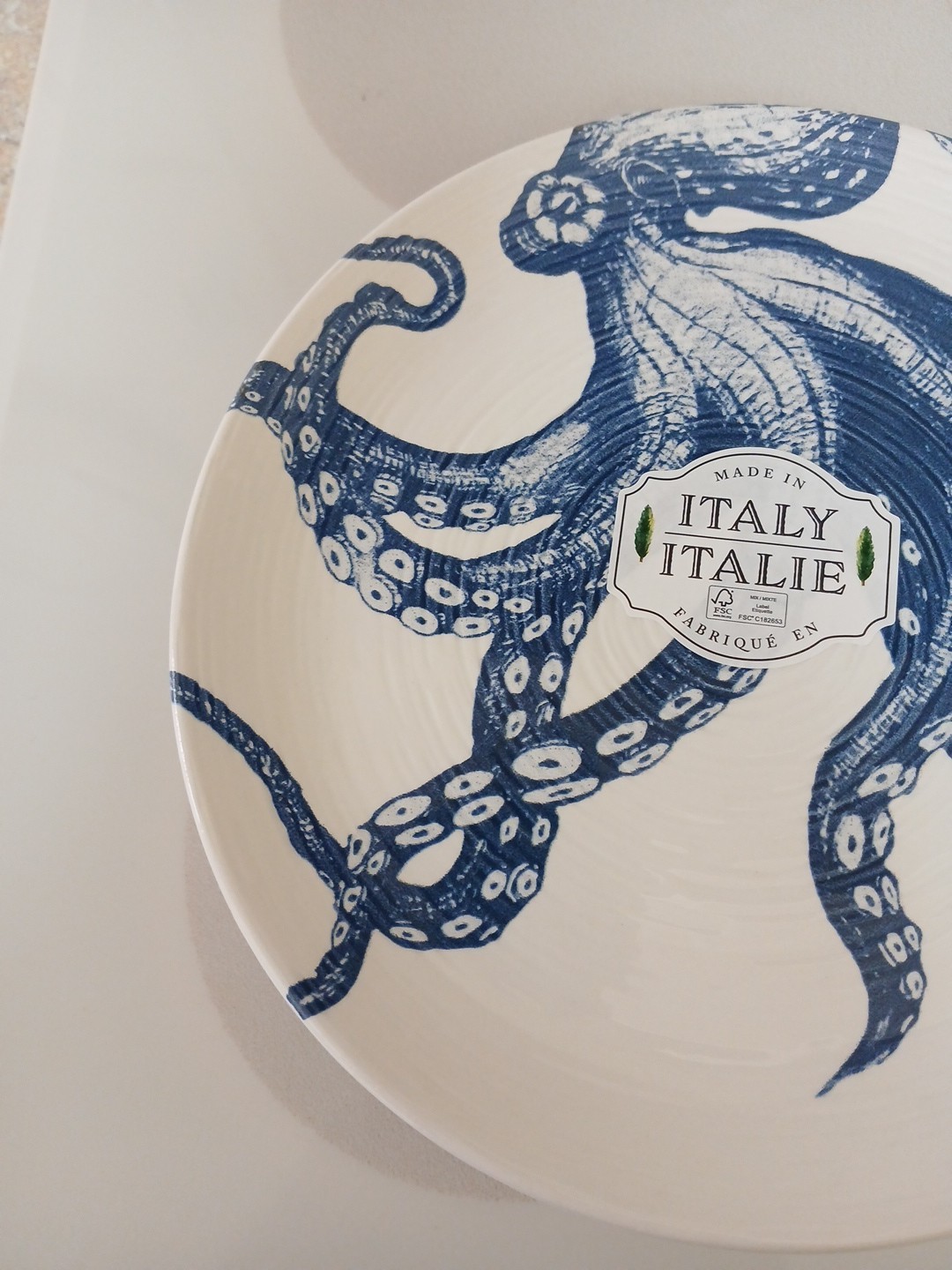 Set of 4 Ceramicheitalia 8″ Blue Octopus Salad Plates, Handworked in Italy