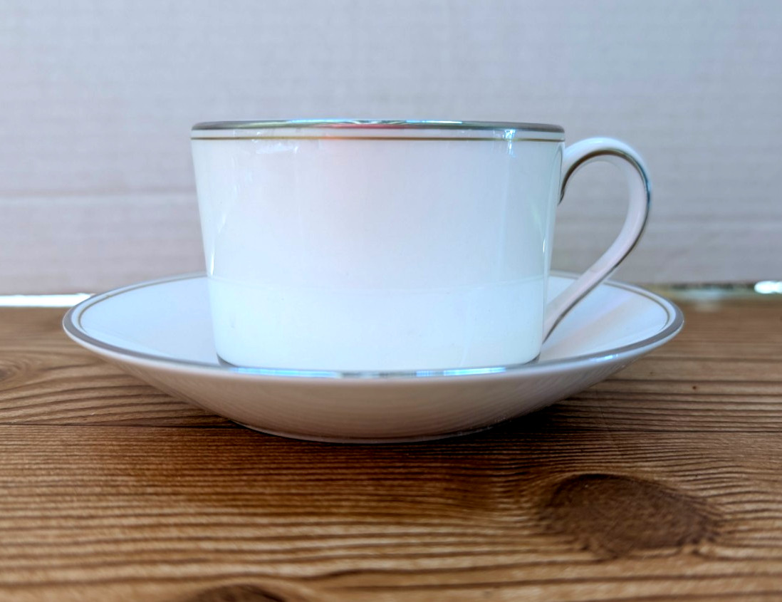 Vera Wang Fidelity Wedgwood Cup and Saucer Fine Bone China Platinum Trim VTG
