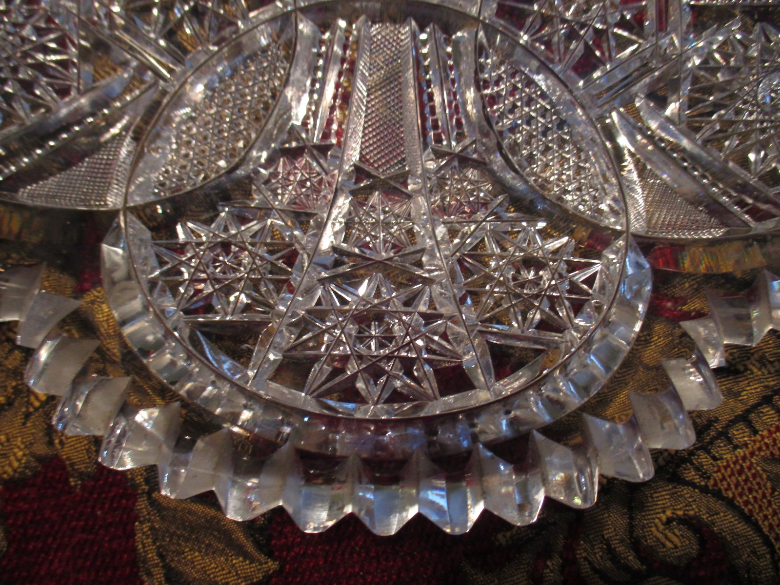 GORGEOUS! Antique American Brilliant Cut Glass 12″ Platter / Tray Extreme Cut