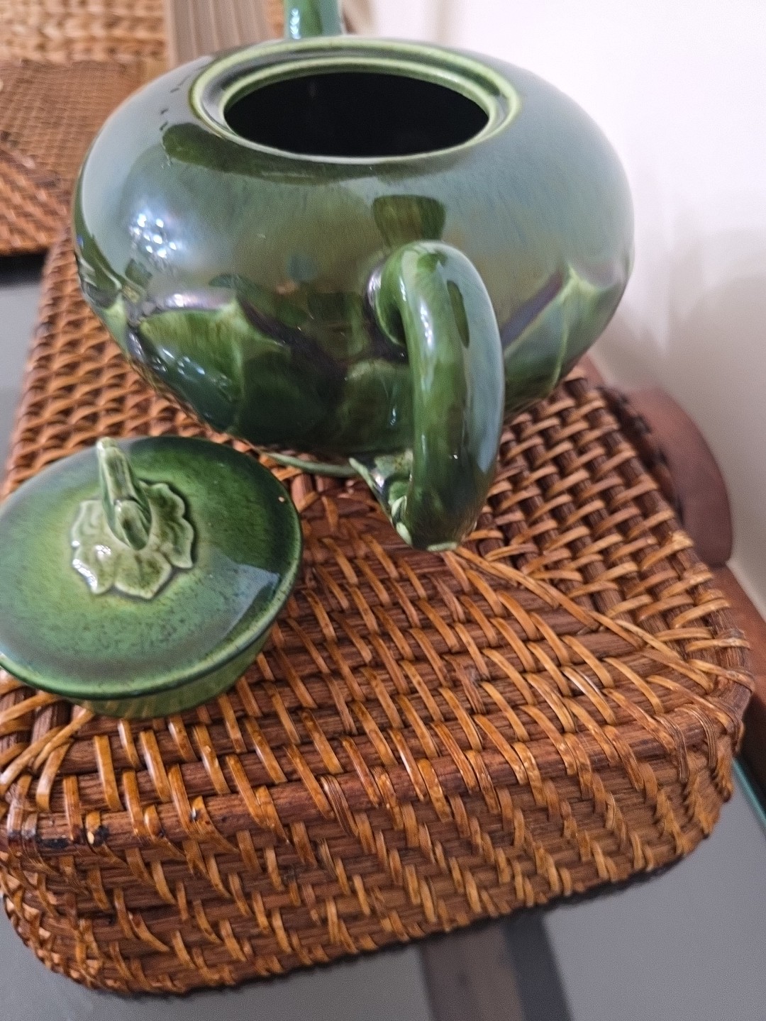 Steubenville Woodfield China Teapot Dark Green Leaves