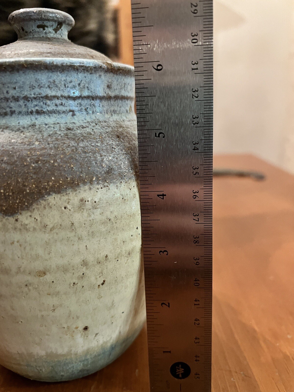 Textured Tan Blue Gray Stone Clay Pottery Ginger Jar Storage Jar Lidded