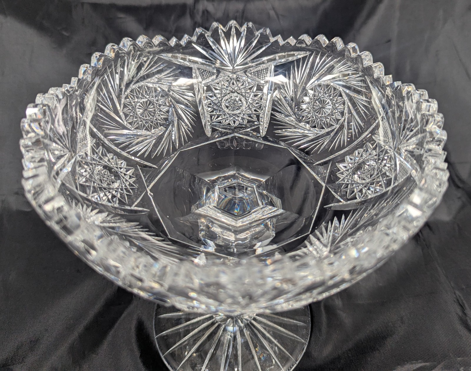 American Brilliant Cut Glass 1876-1916 Compote Stars Pinwheels Fans Zipper Stem