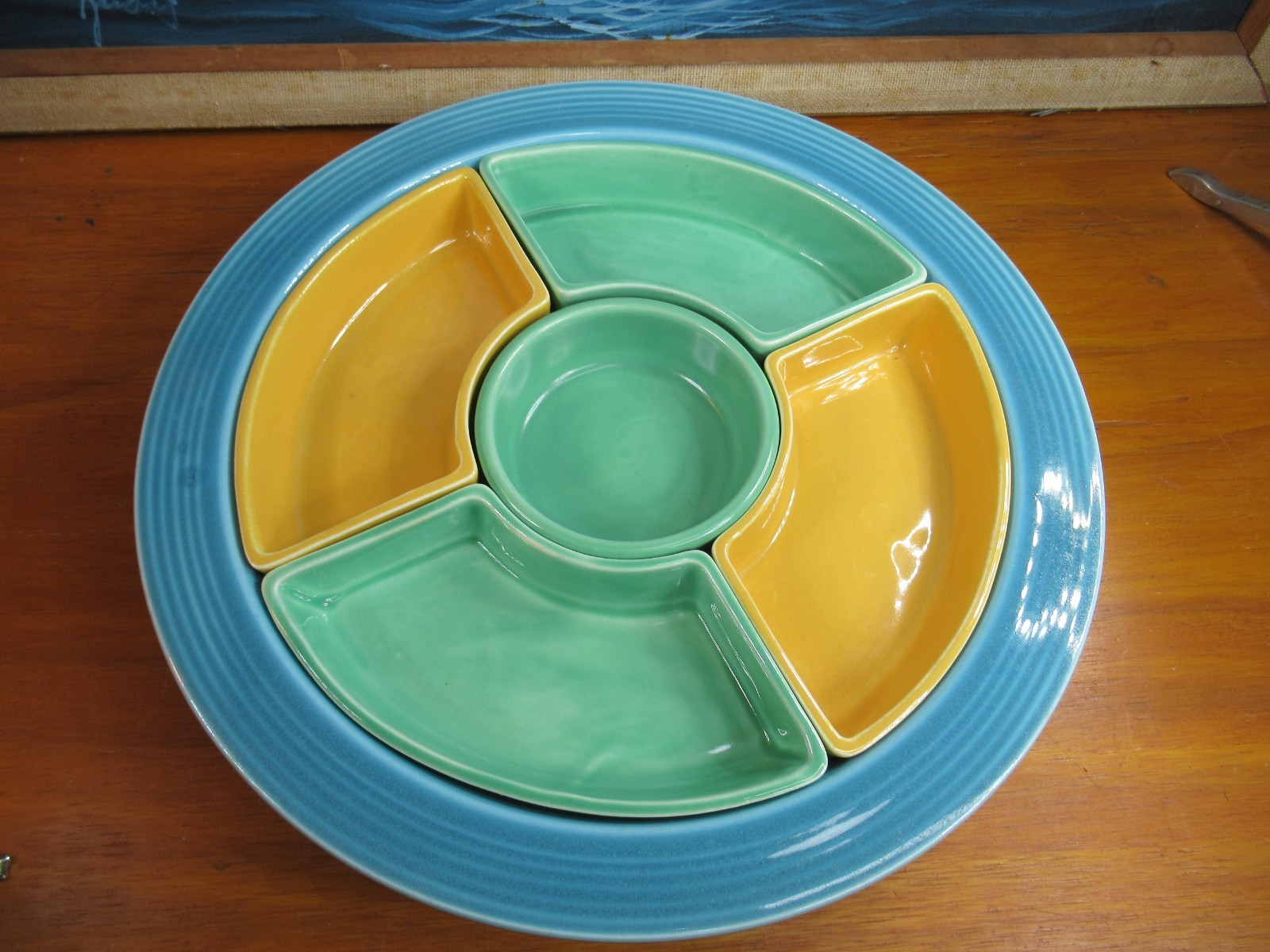 Vtg 1936-1946 Fiesta Ware original 10.5″ RELISH TRAY Fiesta Homer Laughlin