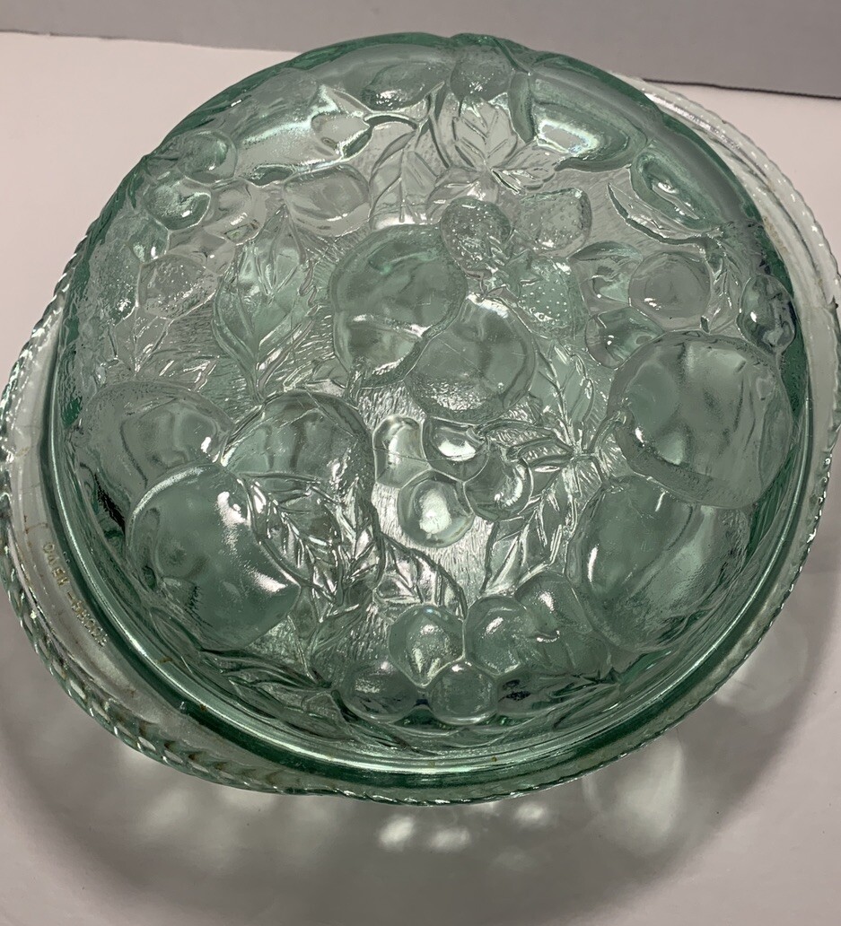 Sale Vintage Libbey Orchard Fruit Green Glass 3 QT Casserole Baking Dish Pie Lid