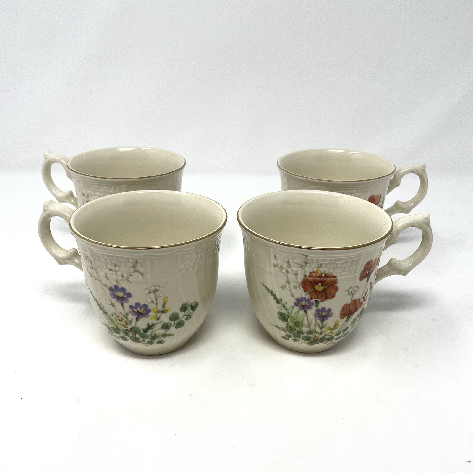 Mikasa Margaux Fine Ivory Teacup Coffee Cup Set of 4 Floral Gold Rim