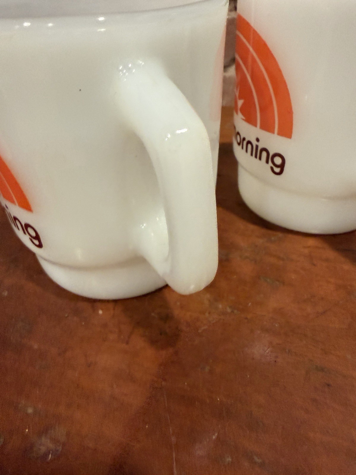 Lot of 2 Vtg Fire King Burger Queen Good Morning Milk Glass Stacking Mugs HTF