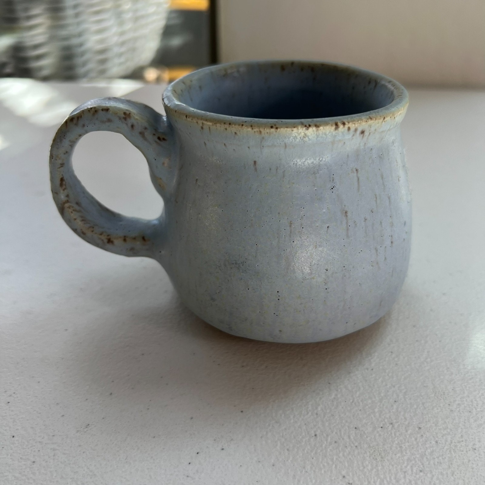 Studio Art Pottery Signed Mug Handmade Matte Stoneware Blue Dipped Speckle
