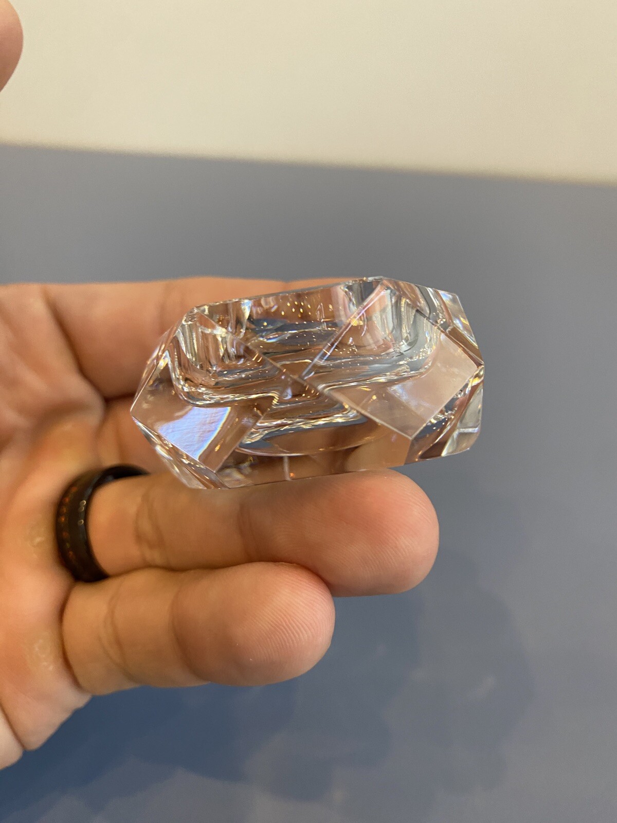STUNNING VTG BACCARAT Crystal Multifaceted Hexagon Open Salt Cellar SIGNED 2.25″