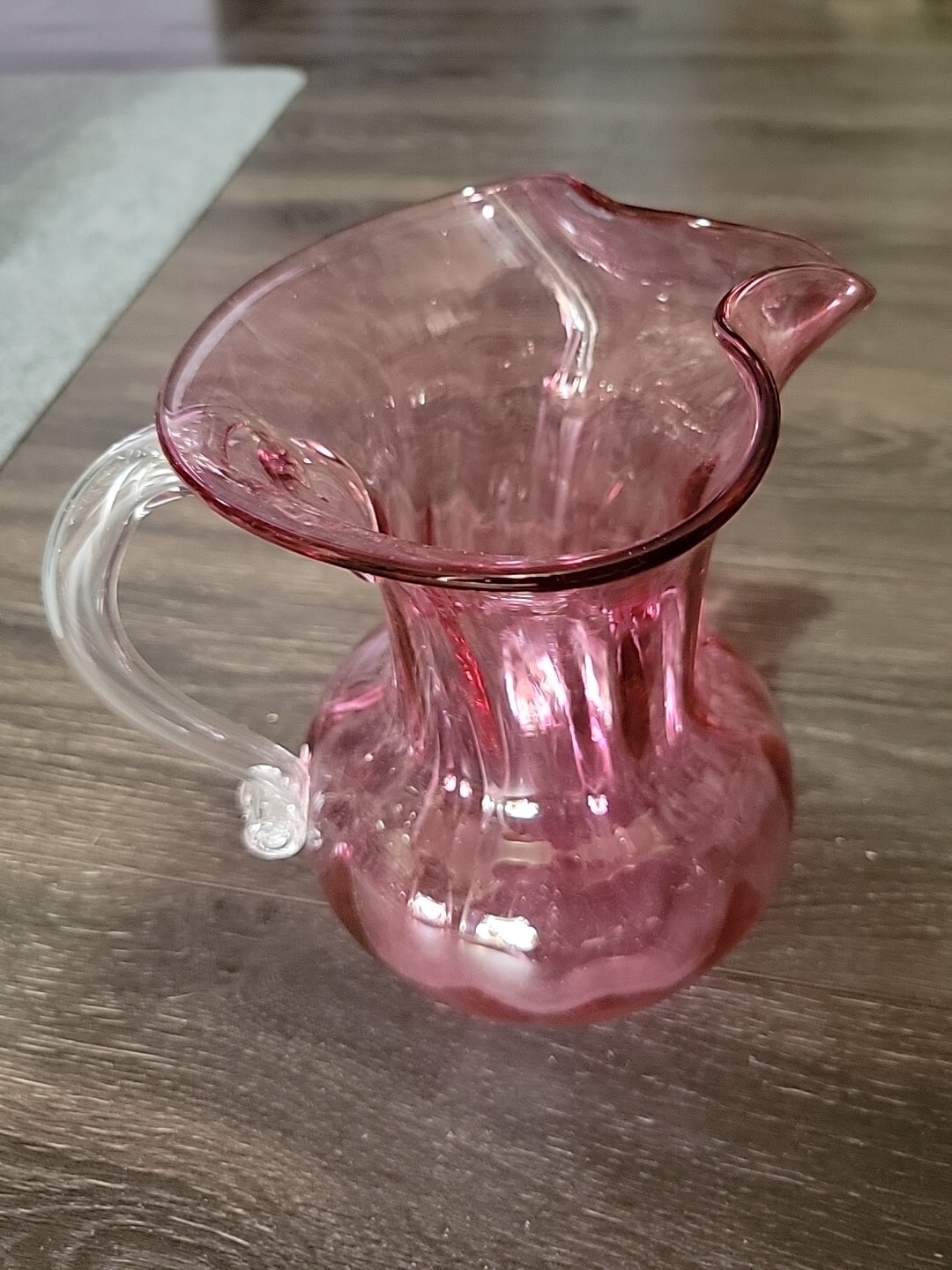 Signed Wheaton Village Studio Art Glass Cranberry Pink Pitcher NJ 9in 2000