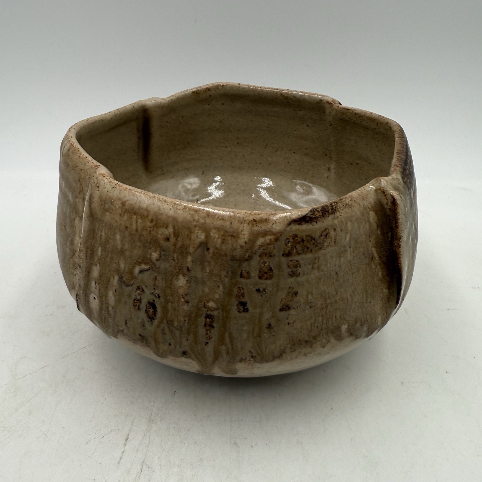 Studio Art Pottery Serving Footed Bowl Pinched Edge Matte Finish 6.25” Diameter