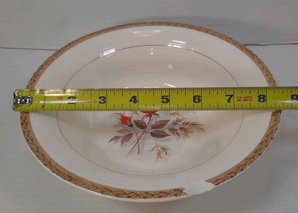 Vintage Triumph American Limoges China Vermillion Rose 22K Gold Mixing Bowl