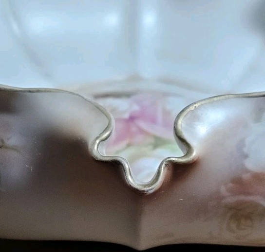 Antique RS Prussia Pink Rose 9″ Blown Out Bowl Exterior Painted Floral Gold