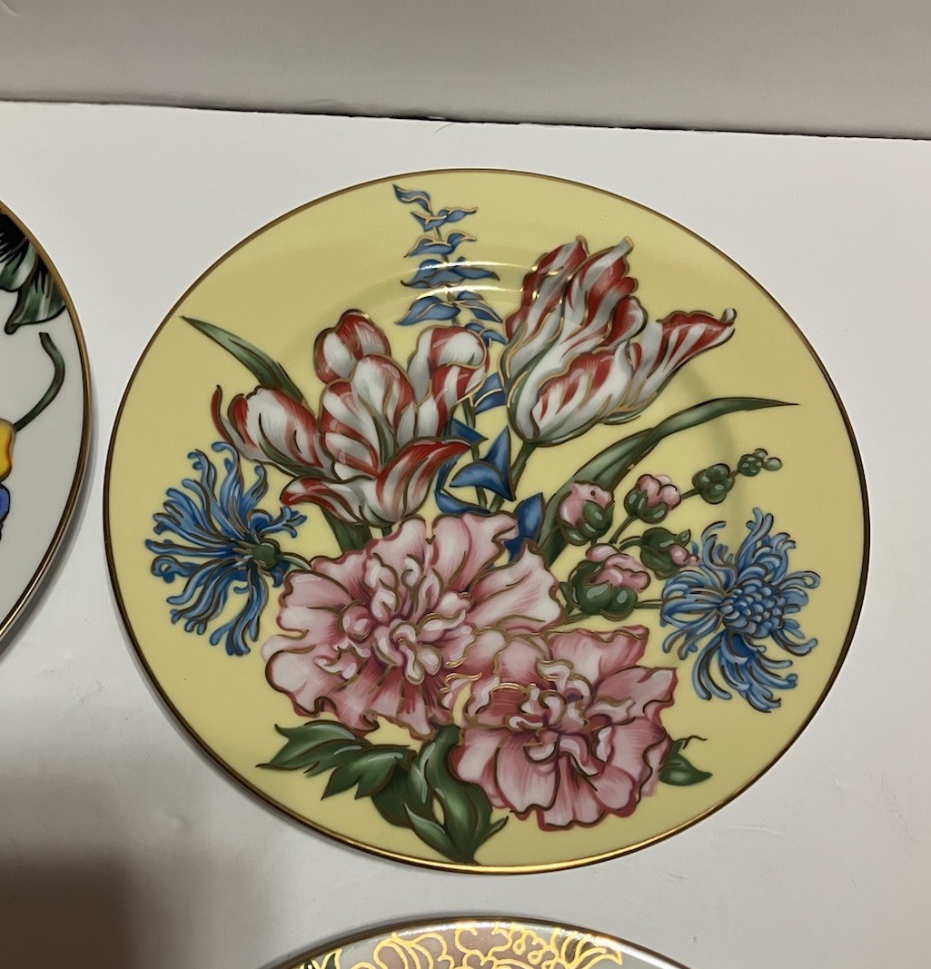 Fitz And Floyd Salad/ Bread Plates (4) Floral Porcelain Gold Trim 7.5 Inches