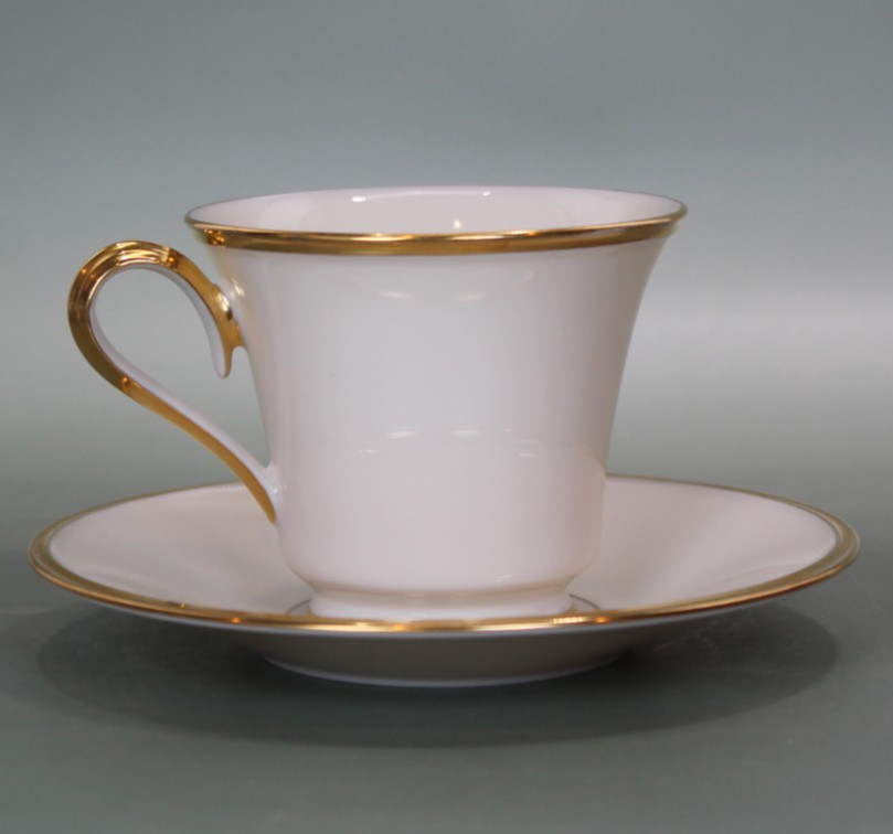 Lenox – Eternal – Footed Cup & Saucer Set – TWO – 2 – USA – Gold Trim