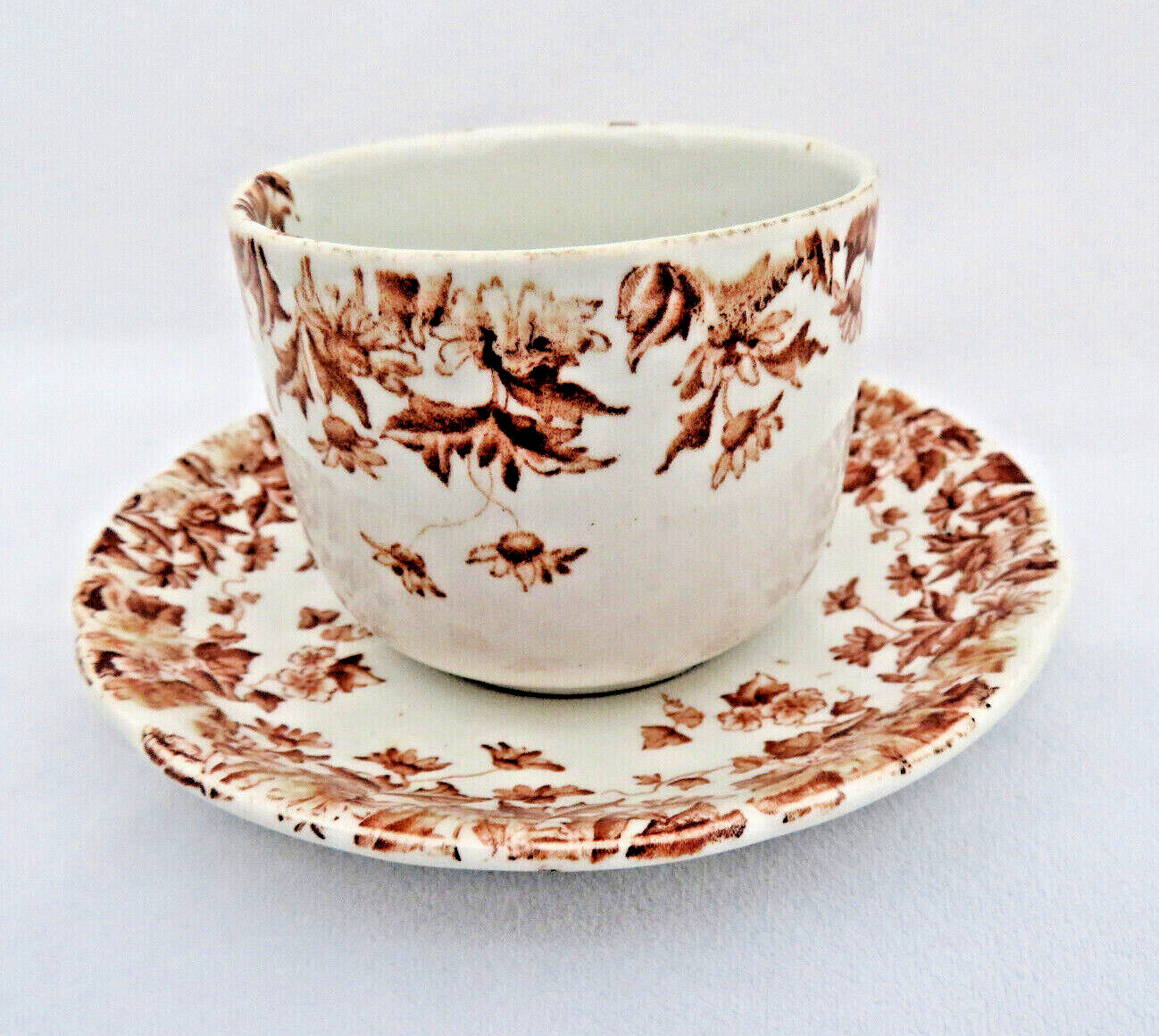 Brown Transferware Cup & Saucer M. L. & Co. Staffordshire England “Clyde”