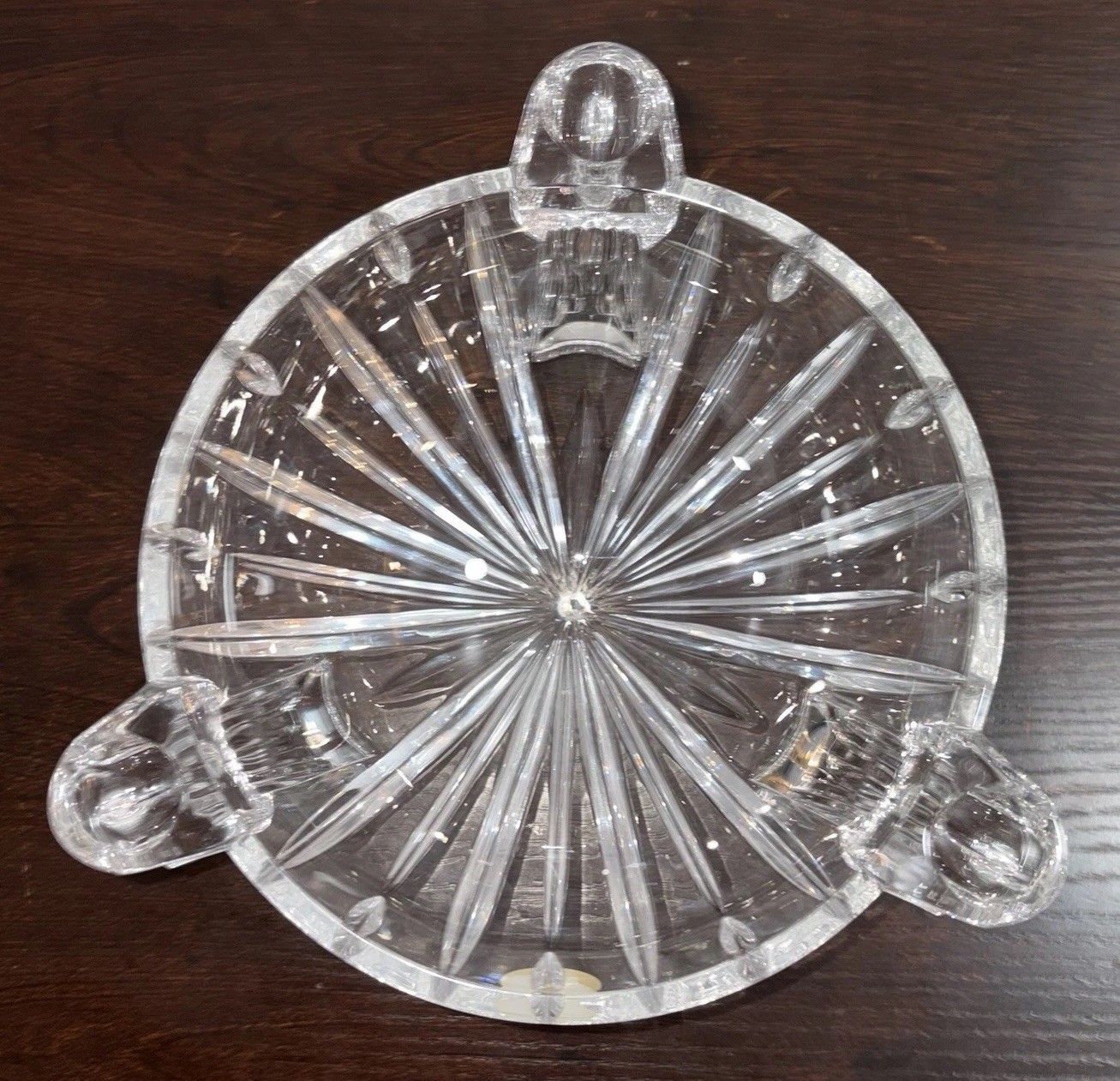 Bohemia Crystal Czech Republic Footed Centerpiece Bowl 3-Handle Lead Crystal- 8”