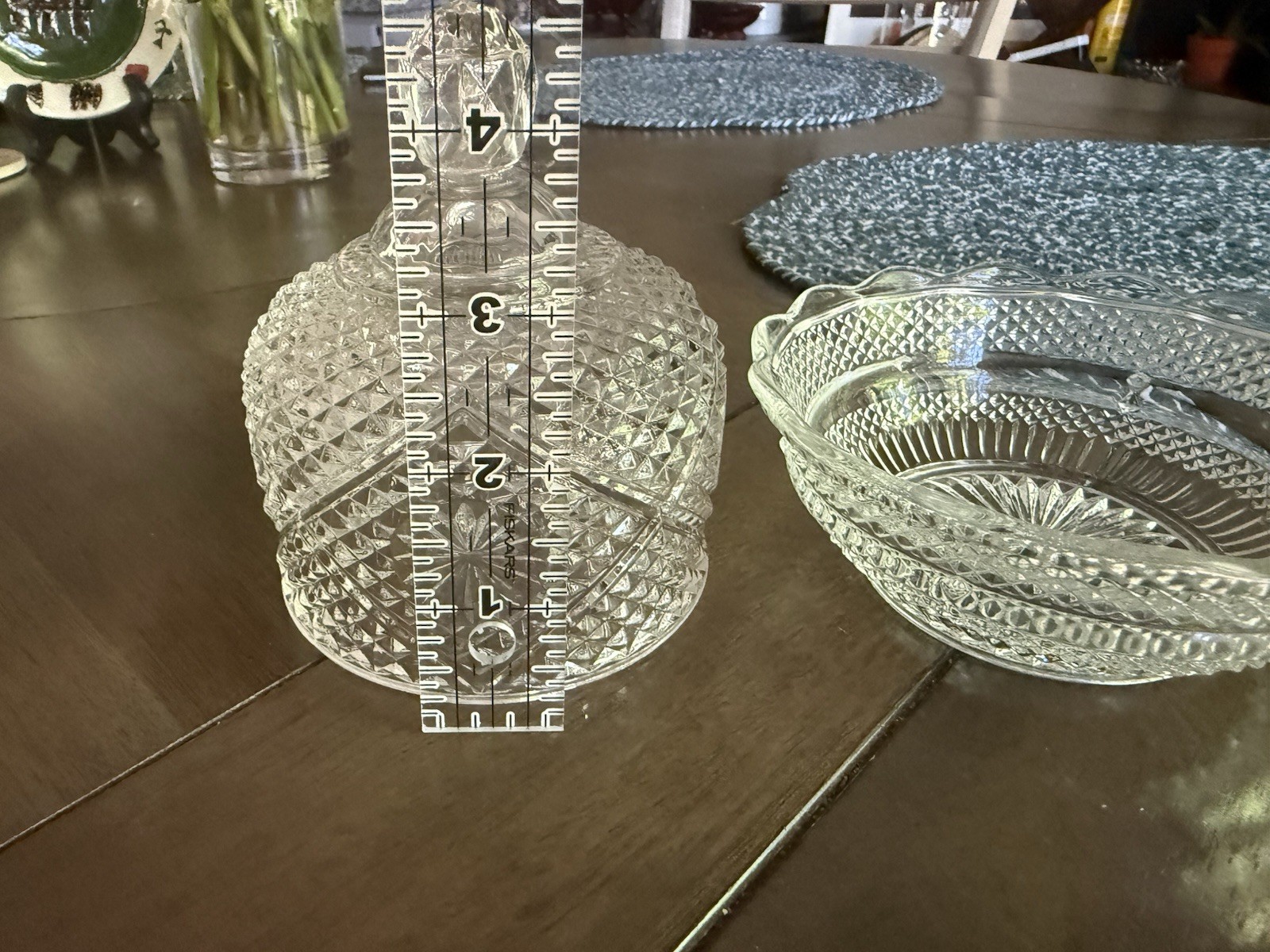 Vintage Pressed Glass Covered Candy Dish Dresser Jar With Underplate