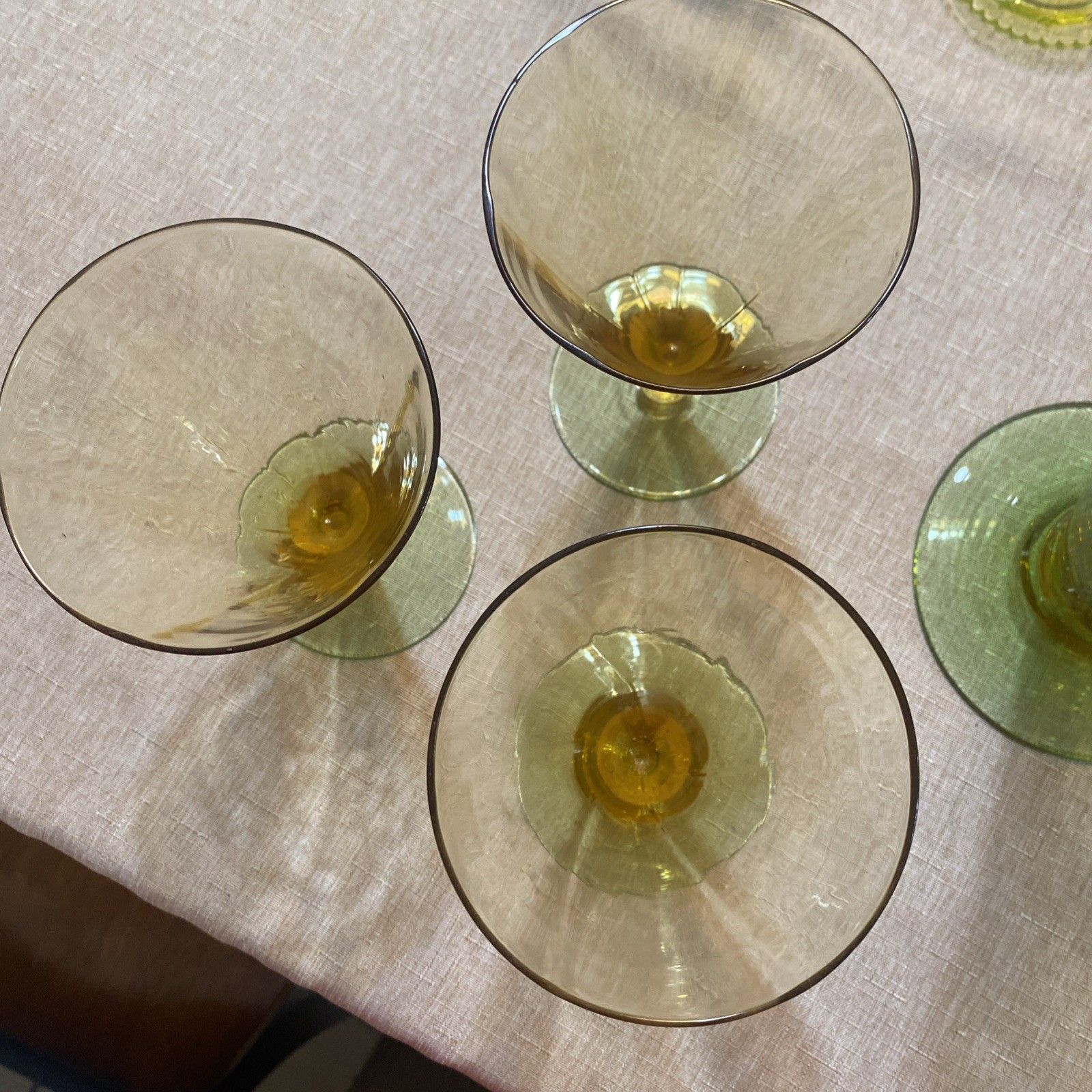 Antique Steuben & Carder Pitcher & 3 Glasses, Topaz Amber & Pomona Green Uranium